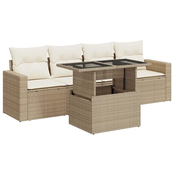 Grote foto vidaxl 5 delige loungeset met kussens poly rattan beige tuin en terras tuinmeubelen