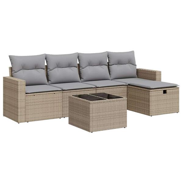 Grote foto vidaxl 6 delige loungeset met kussens poly rattan beige tuin en terras tuinmeubelen