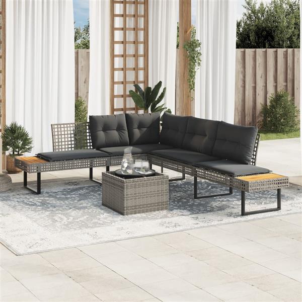 Grote foto vidaxl 2 delige loungeset met kussens poly rattan en glas grijs tuin en terras tuinmeubelen