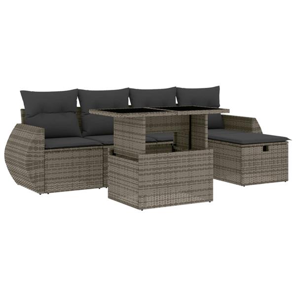 Grote foto vidaxl 6 delige loungeset met kussens poly rattan grijs tuin en terras tuinmeubelen