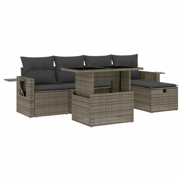 Grote foto vidaxl 6 delige loungeset met kussens poly rattan grijs tuin en terras tuinmeubelen