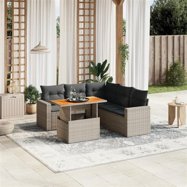 Grote foto vidaxl 6 delige loungeset met kussens poly rattan grijs tuin en terras tuinmeubelen