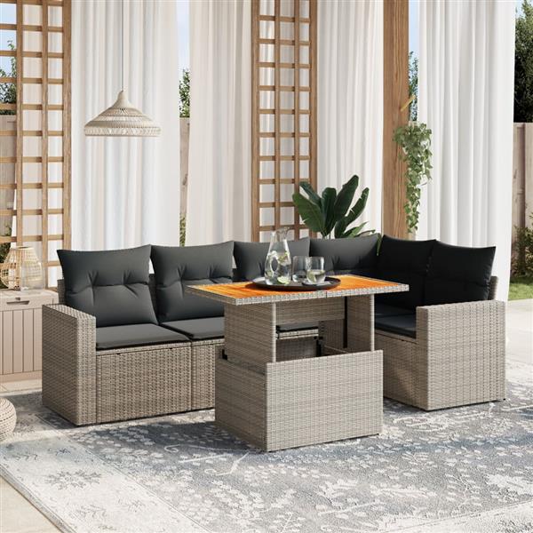 Grote foto vidaxl 6 delige loungeset met kussens poly rattan grijs tuin en terras tuinmeubelen