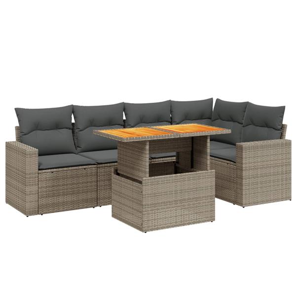 Grote foto vidaxl 6 delige loungeset met kussens poly rattan grijs tuin en terras tuinmeubelen