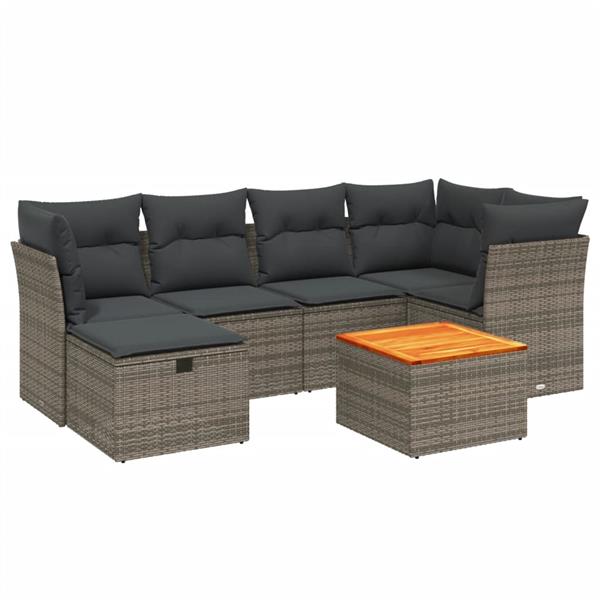 Grote foto vidaxl 7 delige loungeset met kussens poly rattan grijs tuin en terras tuinmeubelen