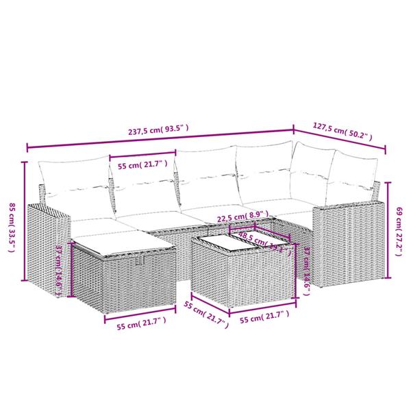 Grote foto vidaxl 7 delige loungeset met kussens poly rattan zwart tuin en terras tuinmeubelen