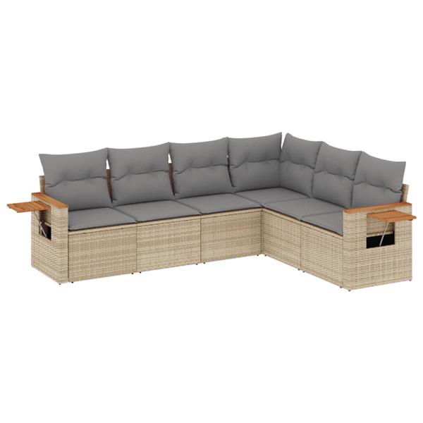 Grote foto vidaxl 6 delige loungeset met kussens poly rattan beige tuin en terras tuinmeubelen