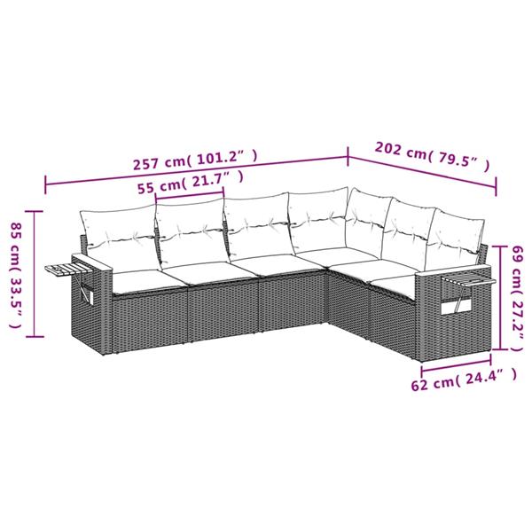 Grote foto vidaxl 6 delige loungeset met kussens poly rattan beige tuin en terras tuinmeubelen