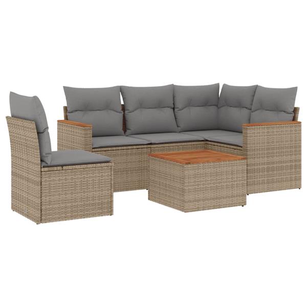 Grote foto vidaxl 6 delige loungeset met kussens poly rattan beige tuin en terras tuinmeubelen