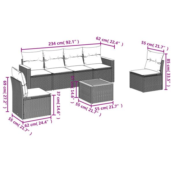 Grote foto vidaxl 7 delige loungeset met kussens poly rattan beige tuin en terras tuinmeubelen