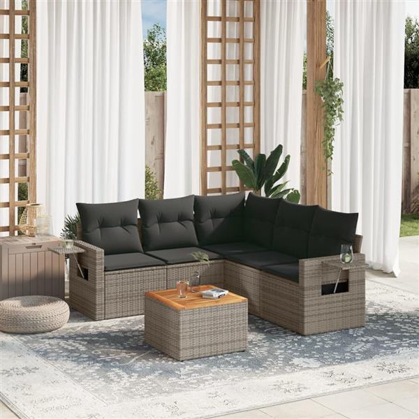 Grote foto vidaxl 6 delige loungeset met kussens poly rattan grijs tuin en terras tuinmeubelen