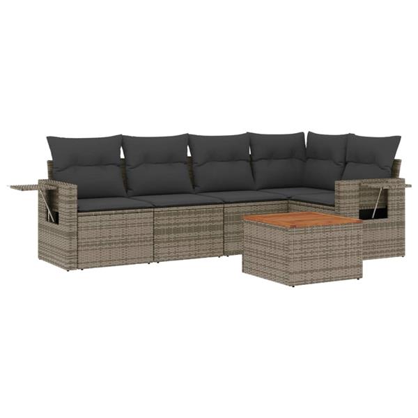 Grote foto vidaxl 6 delige loungeset met kussens poly rattan grijs tuin en terras tuinmeubelen