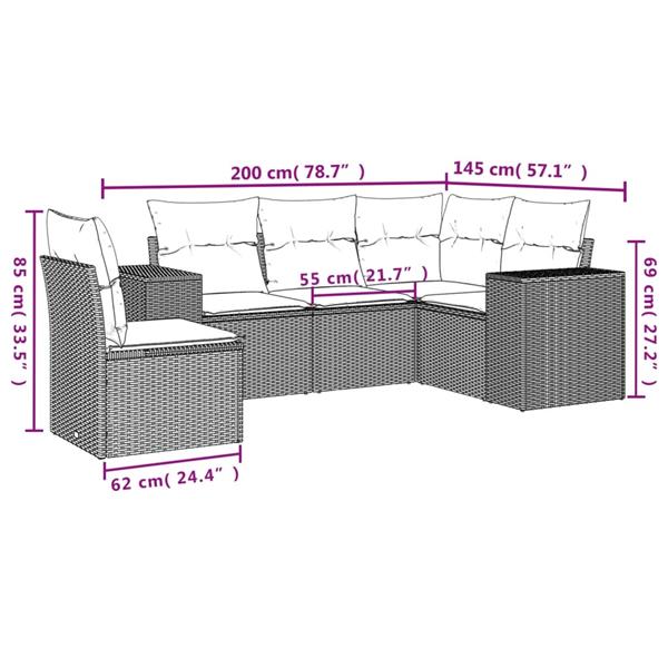 Grote foto vidaxl 5 delige loungeset met kussens poly rattan beige tuin en terras tuinmeubelen