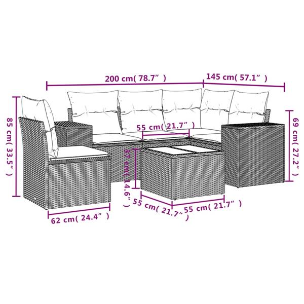 Grote foto vidaxl 6 delige loungeset met kussens poly rattan zwart tuin en terras tuinmeubelen