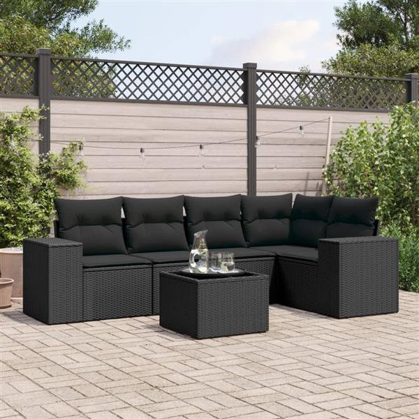 Grote foto vidaxl 6 delige loungeset met kussens poly rattan zwart tuin en terras tuinmeubelen