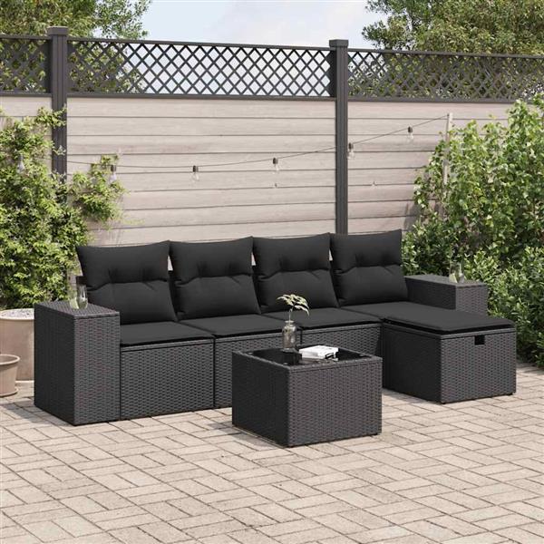 Grote foto vidaxl 6 delige loungeset met kussens poly rattan zwart tuin en terras tuinmeubelen