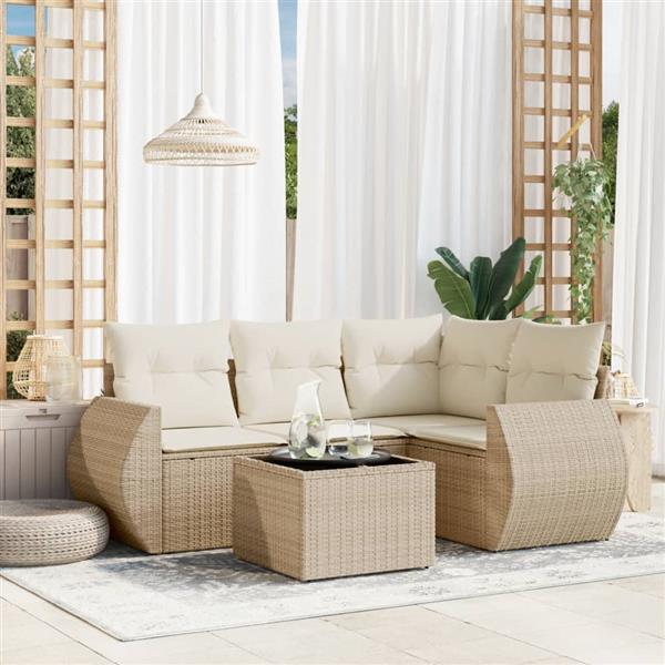 Grote foto vidaxl 5 delige loungeset met kussens poly rattan beige tuin en terras tuinmeubelen