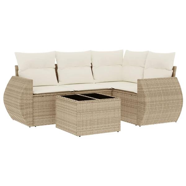 Grote foto vidaxl 5 delige loungeset met kussens poly rattan beige tuin en terras tuinmeubelen