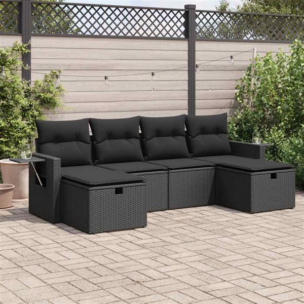 Grote foto vidaxl 6 delige loungeset met kussens poly rattan zwart tuin en terras tuinmeubelen