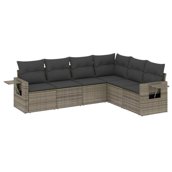 Grote foto vidaxl 6 delige loungeset met kussens poly rattan grijs tuin en terras tuinmeubelen