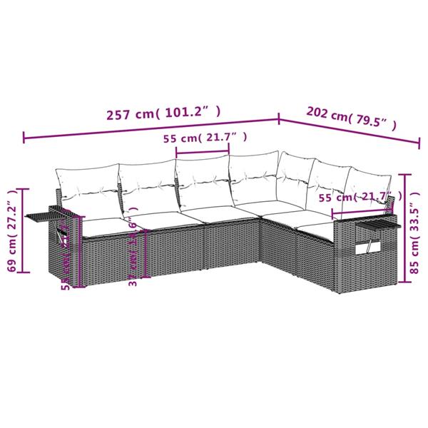 Grote foto vidaxl 6 delige loungeset met kussens poly rattan grijs tuin en terras tuinmeubelen