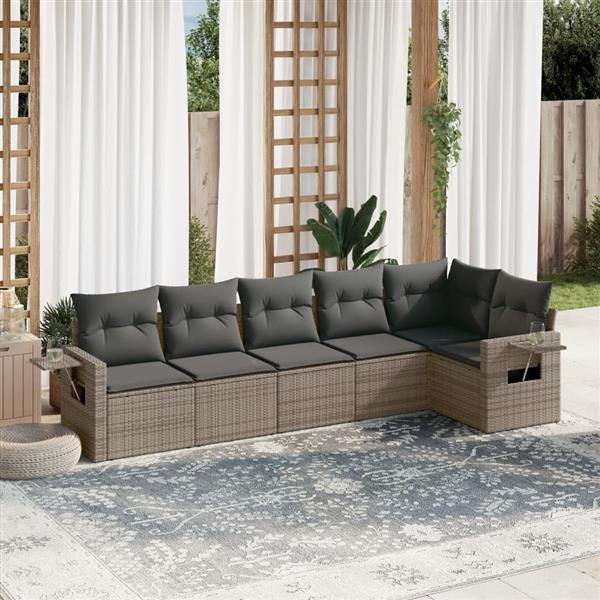 Grote foto vidaxl 6 delige loungeset met kussens poly rattan grijs tuin en terras tuinmeubelen