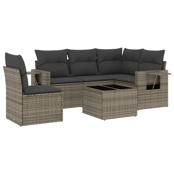 Grote foto vidaxl 6 delige loungeset met kussens poly rattan grijs tuin en terras tuinmeubelen