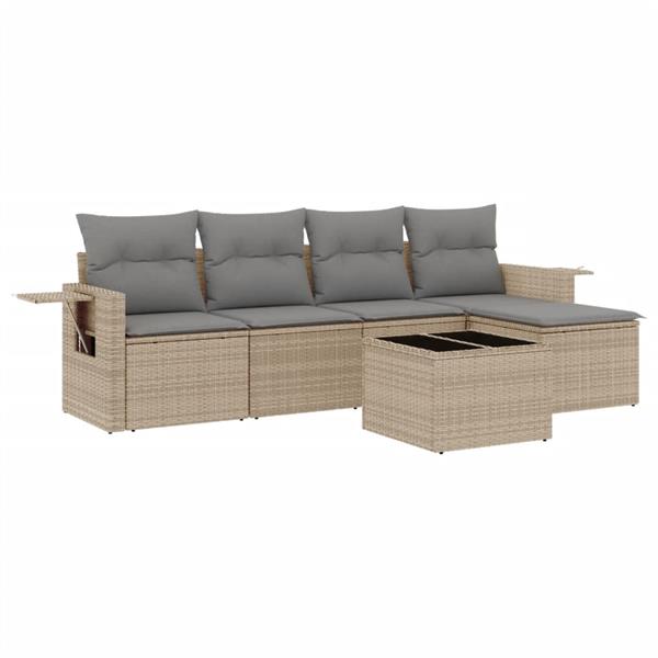 Grote foto vidaxl 6 delige loungeset met kussens poly rattan beige tuin en terras tuinmeubelen