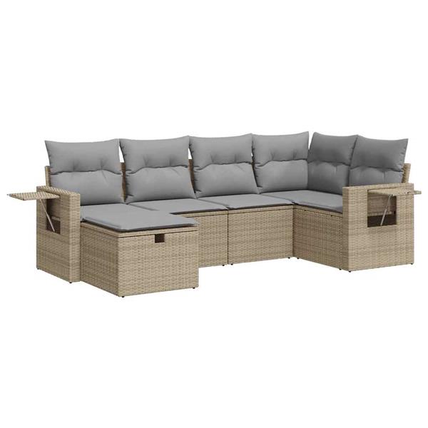 Grote foto vidaxl 6 delige loungeset met kussens poly rattan beige tuin en terras tuinmeubelen