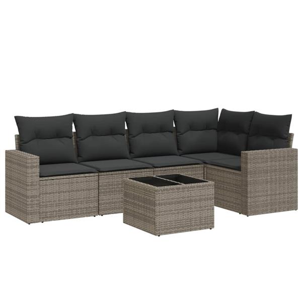 Grote foto vidaxl 6 delige loungeset met kussens poly rattan grijs tuin en terras tuinmeubelen