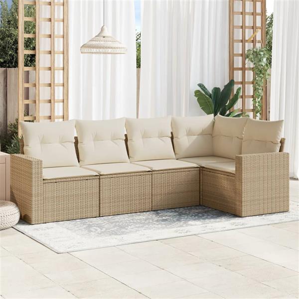 Grote foto vidaxl 5 delige loungeset met kussens poly rattan beige tuin en terras tuinmeubelen