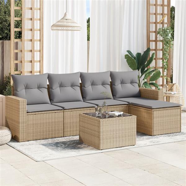 Grote foto vidaxl 6 delige loungeset met kussens poly rattan beige tuin en terras tuinmeubelen