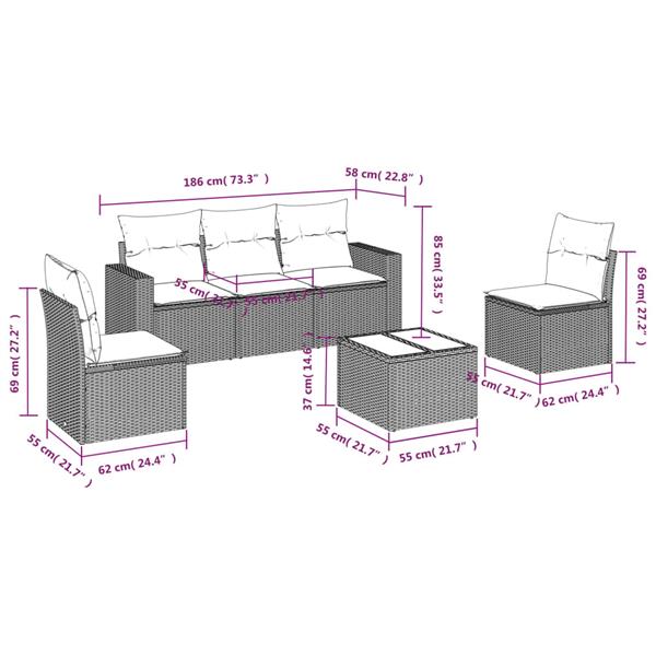 Grote foto vidaxl 6 delige loungeset met kussens poly rattan beige tuin en terras tuinmeubelen