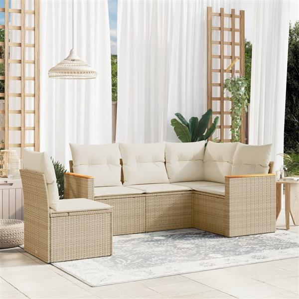 Grote foto vidaxl 5 delige loungeset met kussens poly rattan beige tuin en terras tuinmeubelen