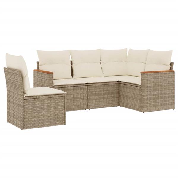 Grote foto vidaxl 5 delige loungeset met kussens poly rattan beige tuin en terras tuinmeubelen