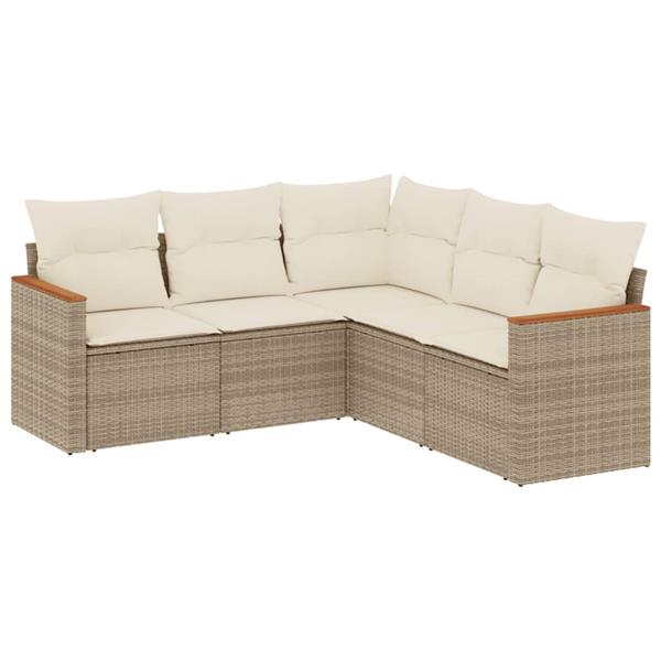 Grote foto vidaxl 5 delige loungeset met kussens poly rattan beige tuin en terras tuinmeubelen