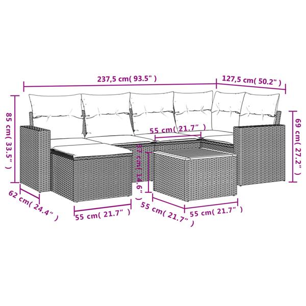 Grote foto vidaxl 7 delige loungeset met kussens poly rattan grijs tuin en terras tuinmeubelen