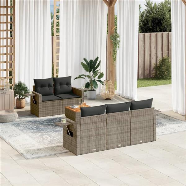 Grote foto vidaxl 6 delige loungeset met kussens poly rattan grijs tuin en terras tuinmeubelen