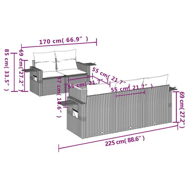 Grote foto vidaxl 6 delige loungeset met kussens poly rattan grijs tuin en terras tuinmeubelen