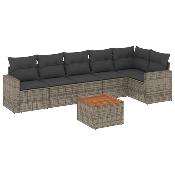 Grote foto vidaxl 7 delige loungeset met kussens poly rattan grijs tuin en terras tuinmeubelen