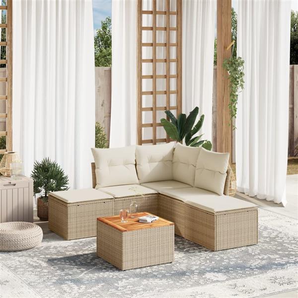 Grote foto vidaxl 6 delige loungeset met kussens poly rattan beige tuin en terras tuinmeubelen