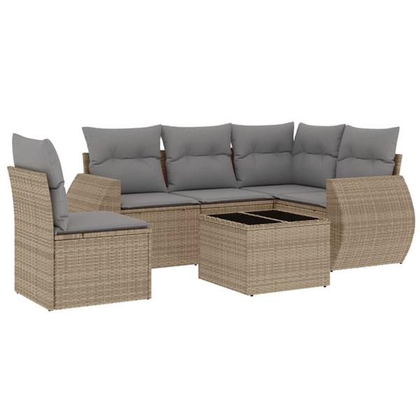 Grote foto vidaxl 6 delige loungeset met kussens poly rattan beige tuin en terras tuinmeubelen