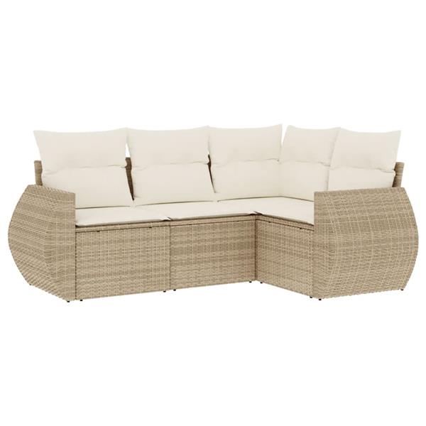 Grote foto vidaxl 4 delige loungeset met kussens poly rattan beige tuin en terras tuinmeubelen