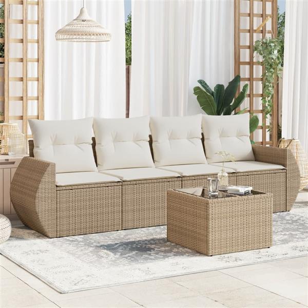 Grote foto vidaxl 5 delige loungeset met kussens poly rattan beige tuin en terras tuinmeubelen