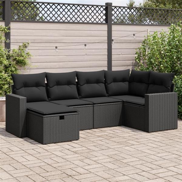 Grote foto vidaxl 6 delige loungeset met kussens poly rattan zwart tuin en terras tuinmeubelen