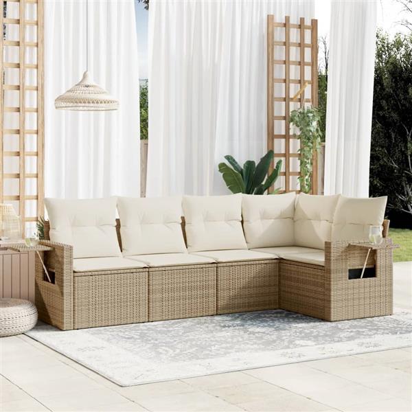 Grote foto vidaxl 5 delige loungeset met kussens poly rattan beige tuin en terras tuinmeubelen