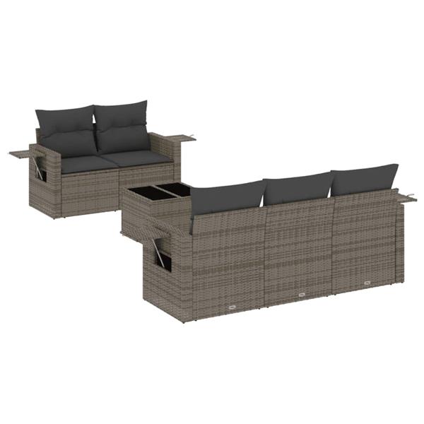 Grote foto vidaxl 6 delige loungeset met kussens poly rattan grijs tuin en terras tuinmeubelen