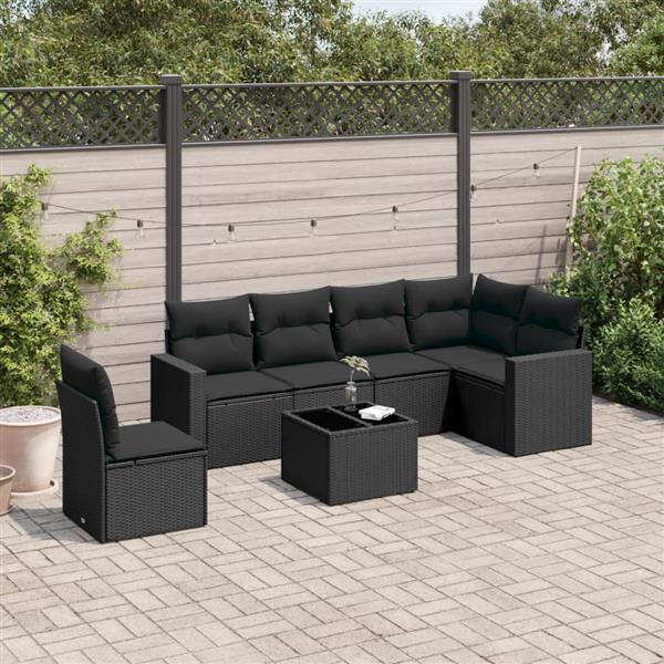 Grote foto vidaxl 7 delige loungeset met kussens poly rattan zwart tuin en terras tuinmeubelen