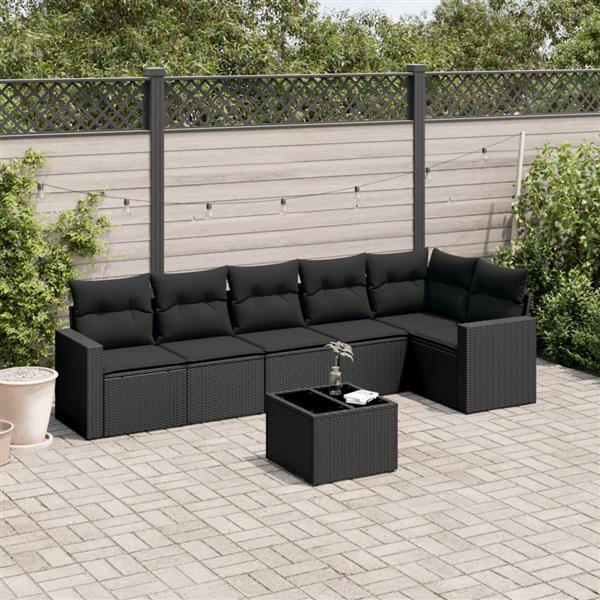 Grote foto vidaxl 7 delige loungeset met kussens poly rattan zwart tuin en terras tuinmeubelen