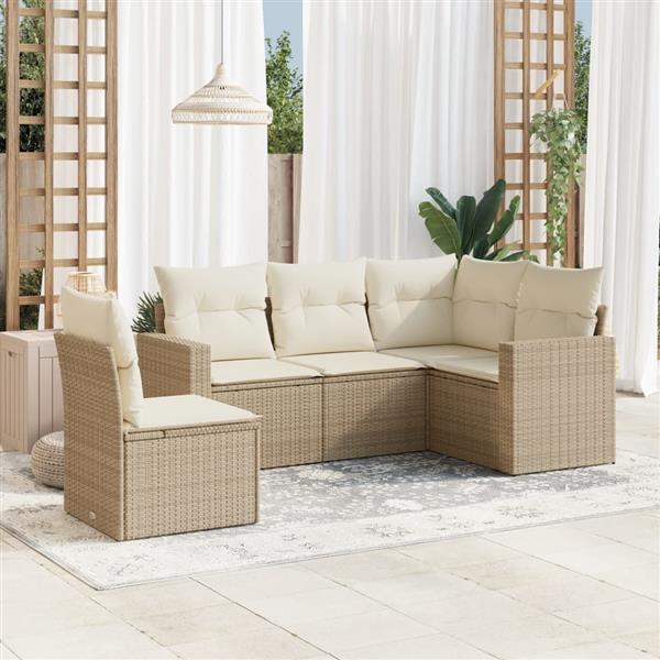 Grote foto vidaxl 5 delige loungeset met kussens poly rattan beige tuin en terras tuinmeubelen